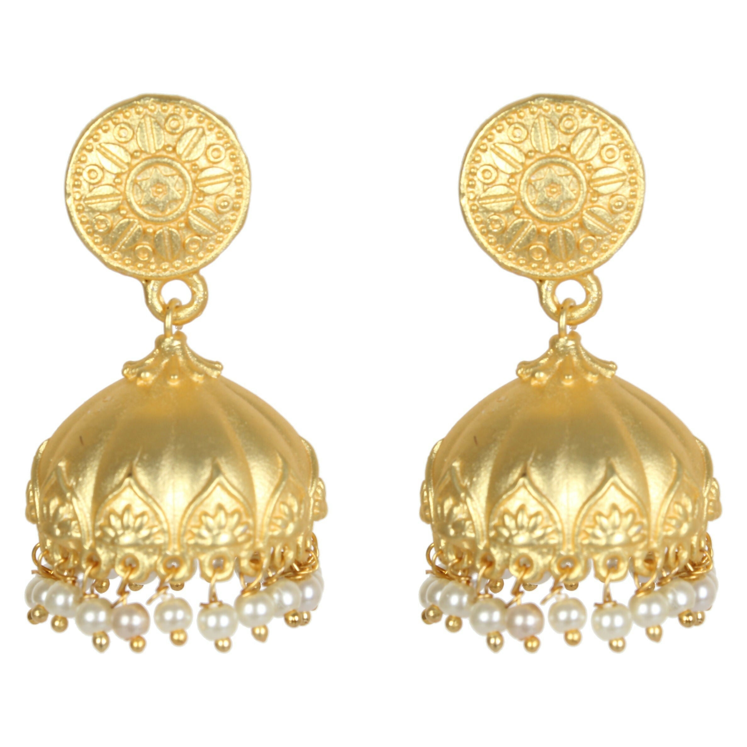 Joban Fashion Women Matte Gold Brass Jhumka | Grocsy