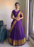 Teeya Creation Royal Purple Checkered Silk Lehenga Choli with Rich Gold Zari Border | Grocsy