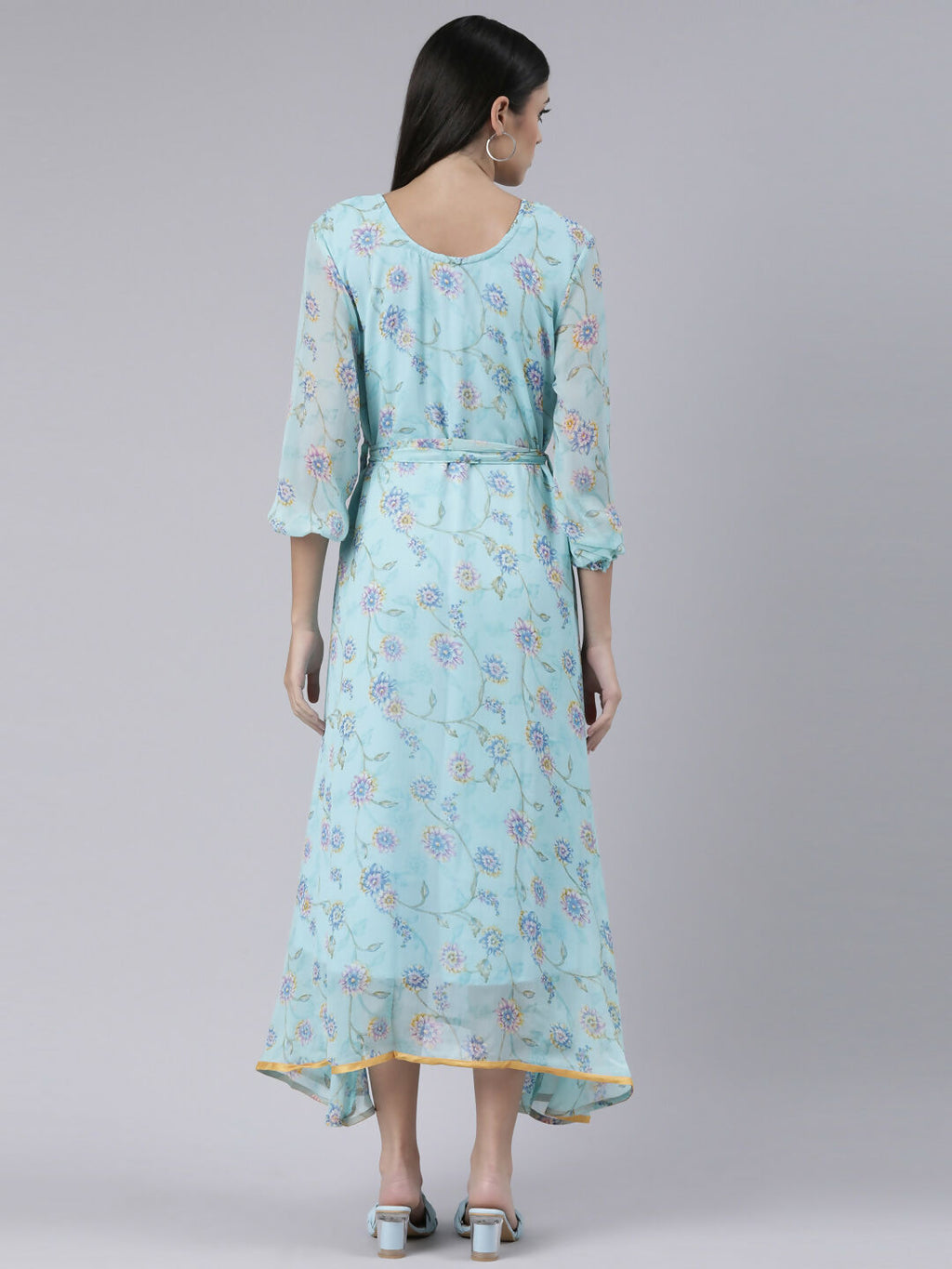 Souchii Blue Floral Chiffon Maxi Dress For Women – Souchii | Grocsy