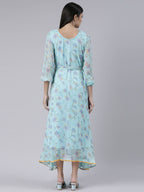 Souchii Blue Floral Chiffon Maxi Dress For Women – Souchii | Grocsy