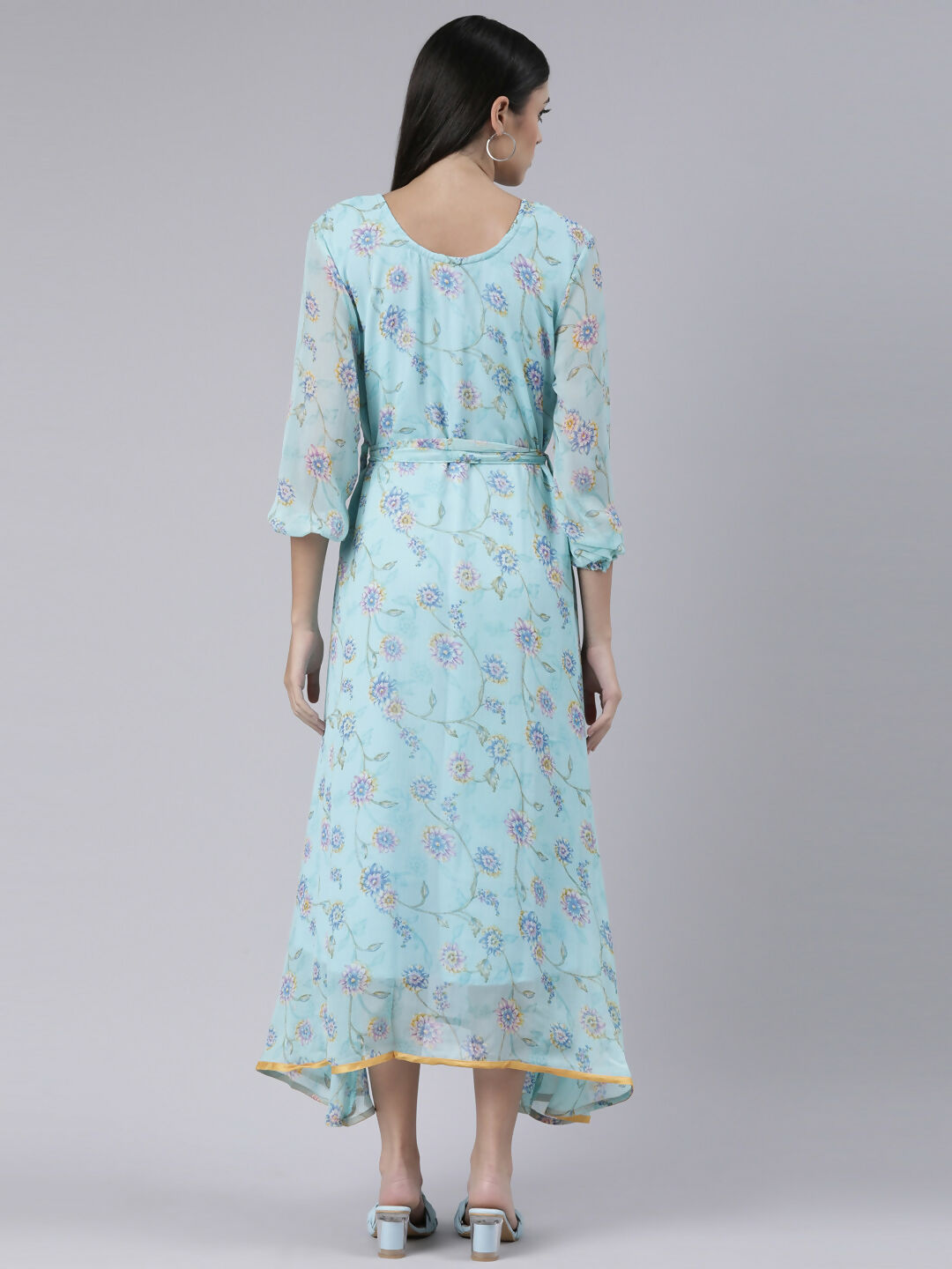 Souchii Blue Floral Chiffon Maxi Dress For Women – Souchii | Grocsy