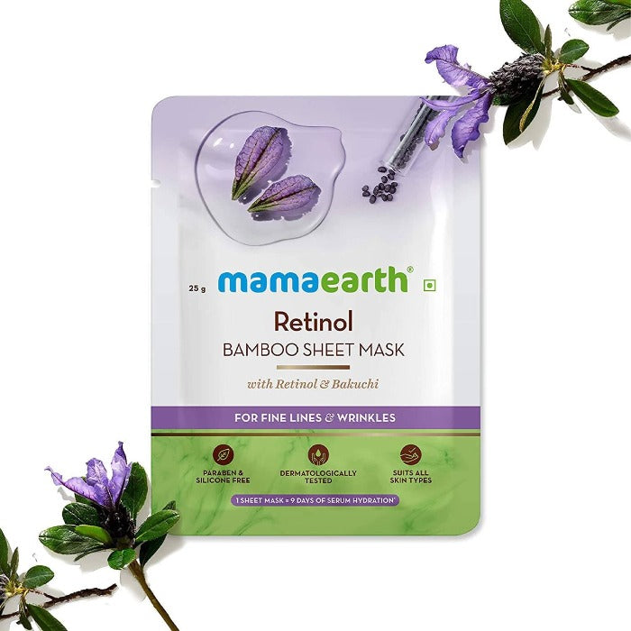Mamaearth Retinol Bamboo Sheet Mask For Fine Lines & Wrinkles | Grocsy