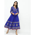 Cheera Royal Blue Flared Block Printed Long Kurta | Grocsy