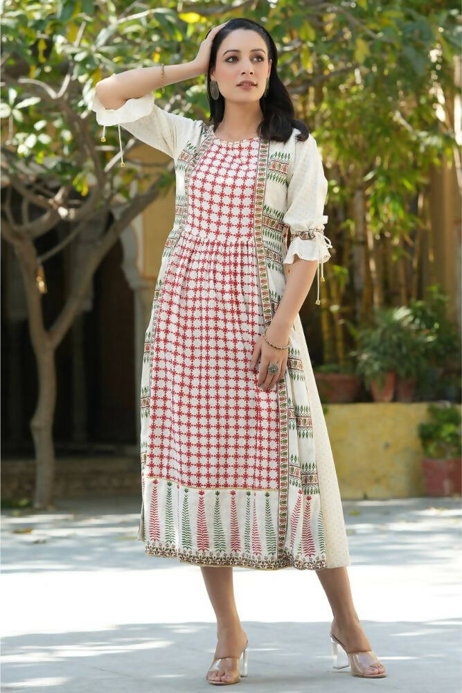 Juniper Women Ivory Rayon Printed A-Line Dress | Grocsy