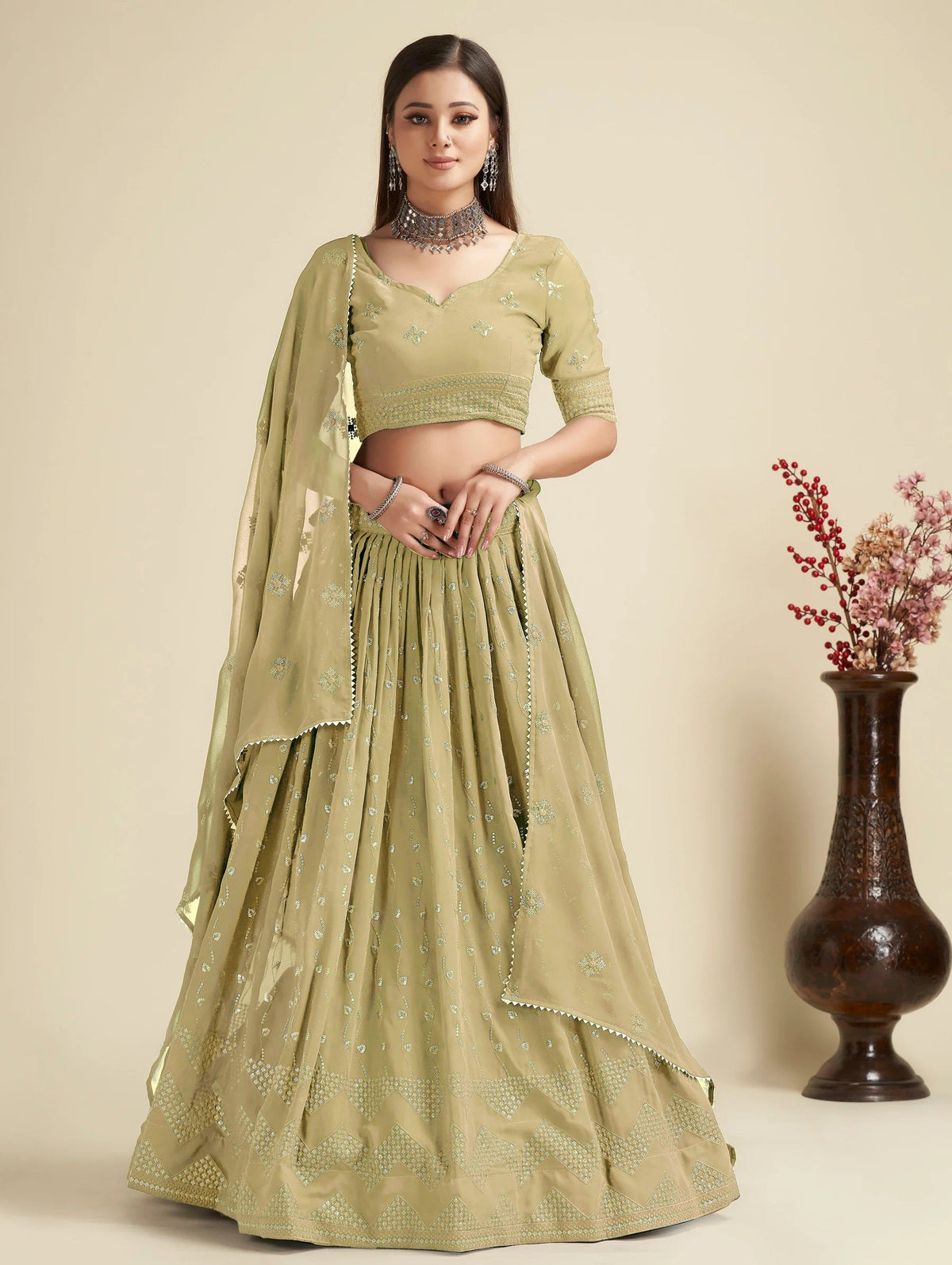 Lehenga Mart Designer Wedding Lehenga Choli For Women - Mehndi | Grocsy