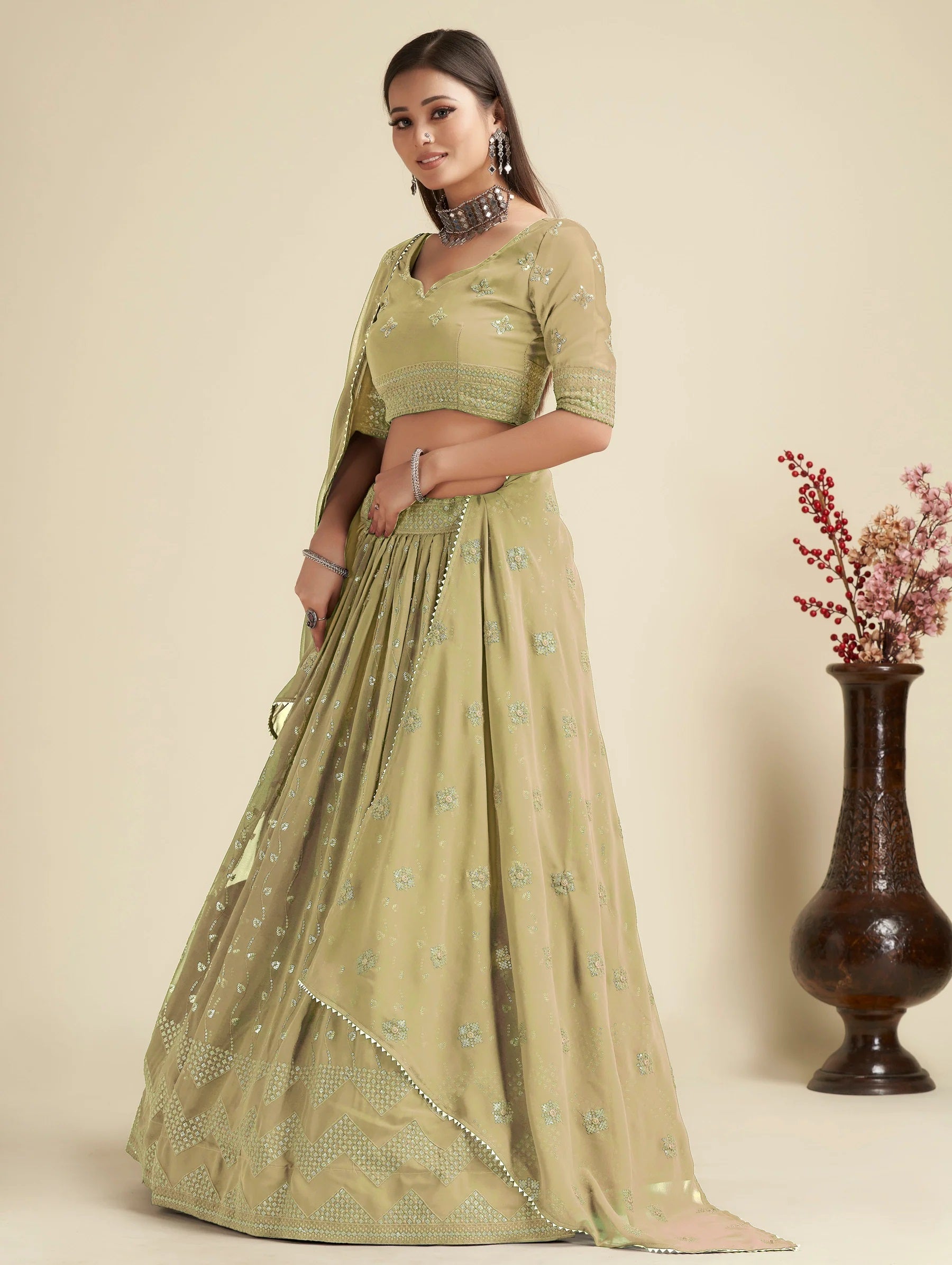 Lehenga Mart Designer Wedding Lehenga Choli For Women - Mehndi | Grocsy
