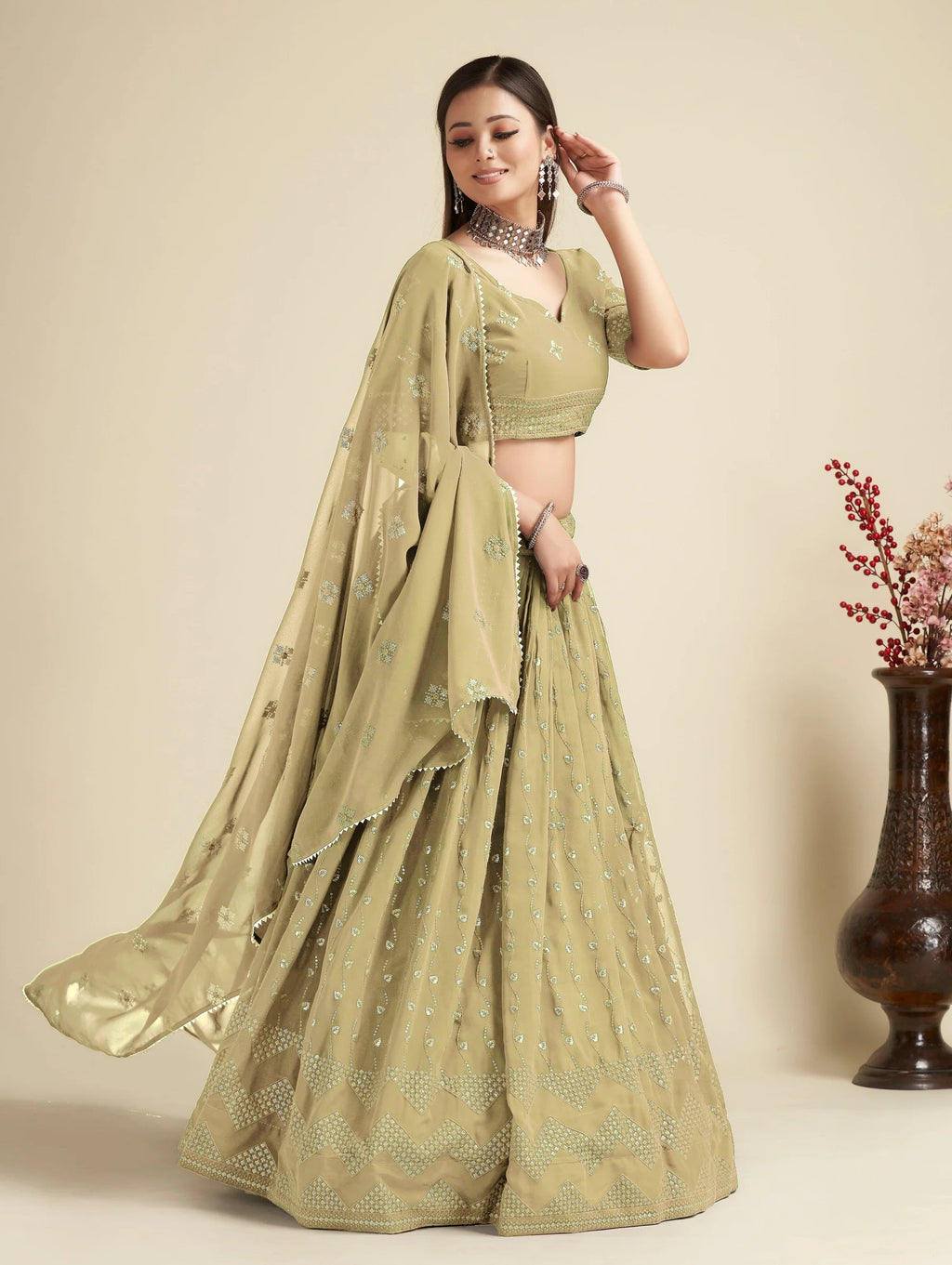 Lehenga Mart Designer Wedding Lehenga Choli For Women - Mehndi | Grocsy