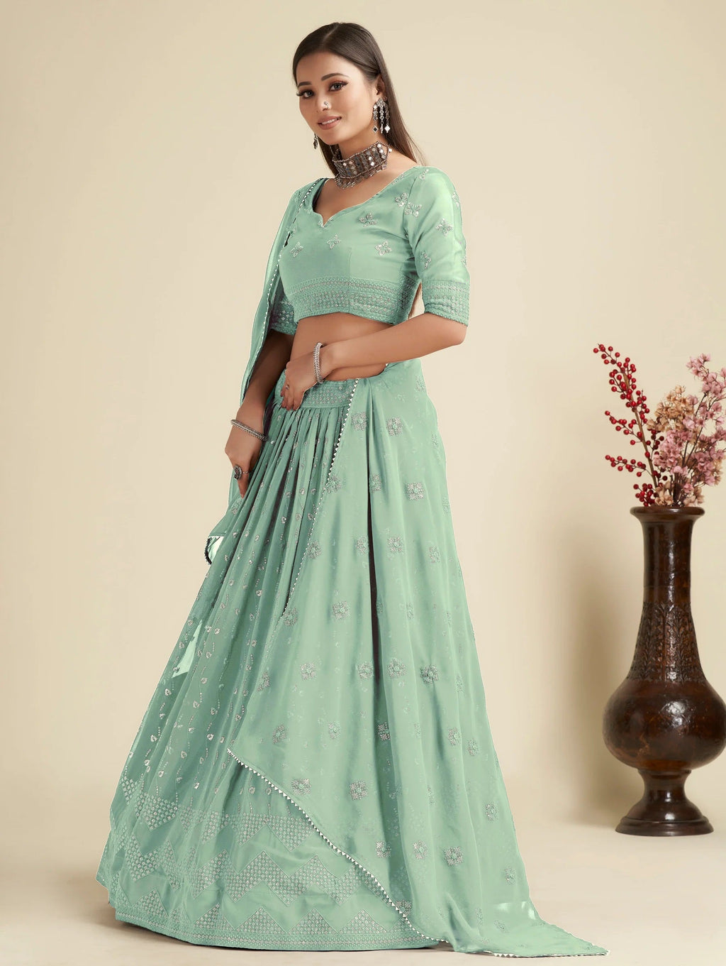 Lehenga Mart Designer Wedding Lehenga Choli For Women - Pista | Grocsy