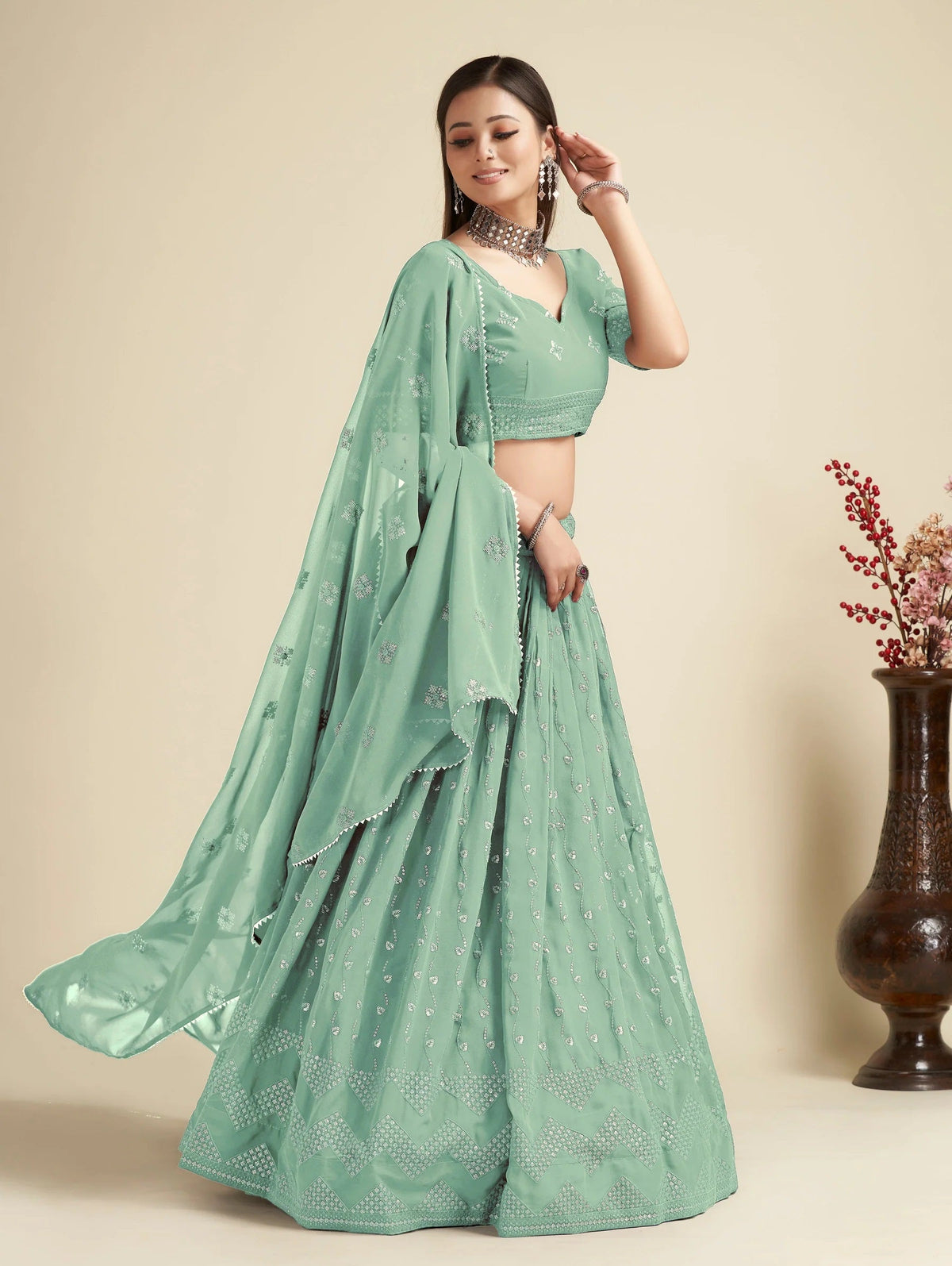 Lehenga Mart Designer Wedding Lehenga Choli For Women - Pista | Grocsy