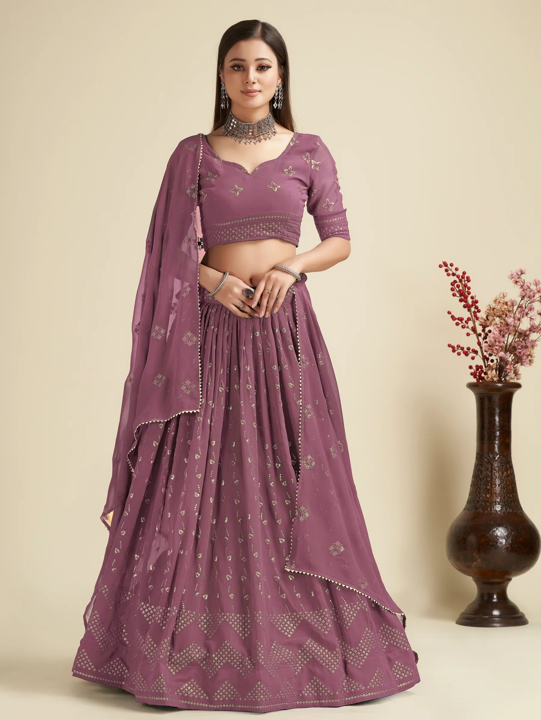 Lehenga Mart Designer Wedding Lehenga Choli For Women - Wine | Grocsy