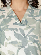 Aramya Green Linen Cotton Foliage Straight Kurta for Women | Grocsy