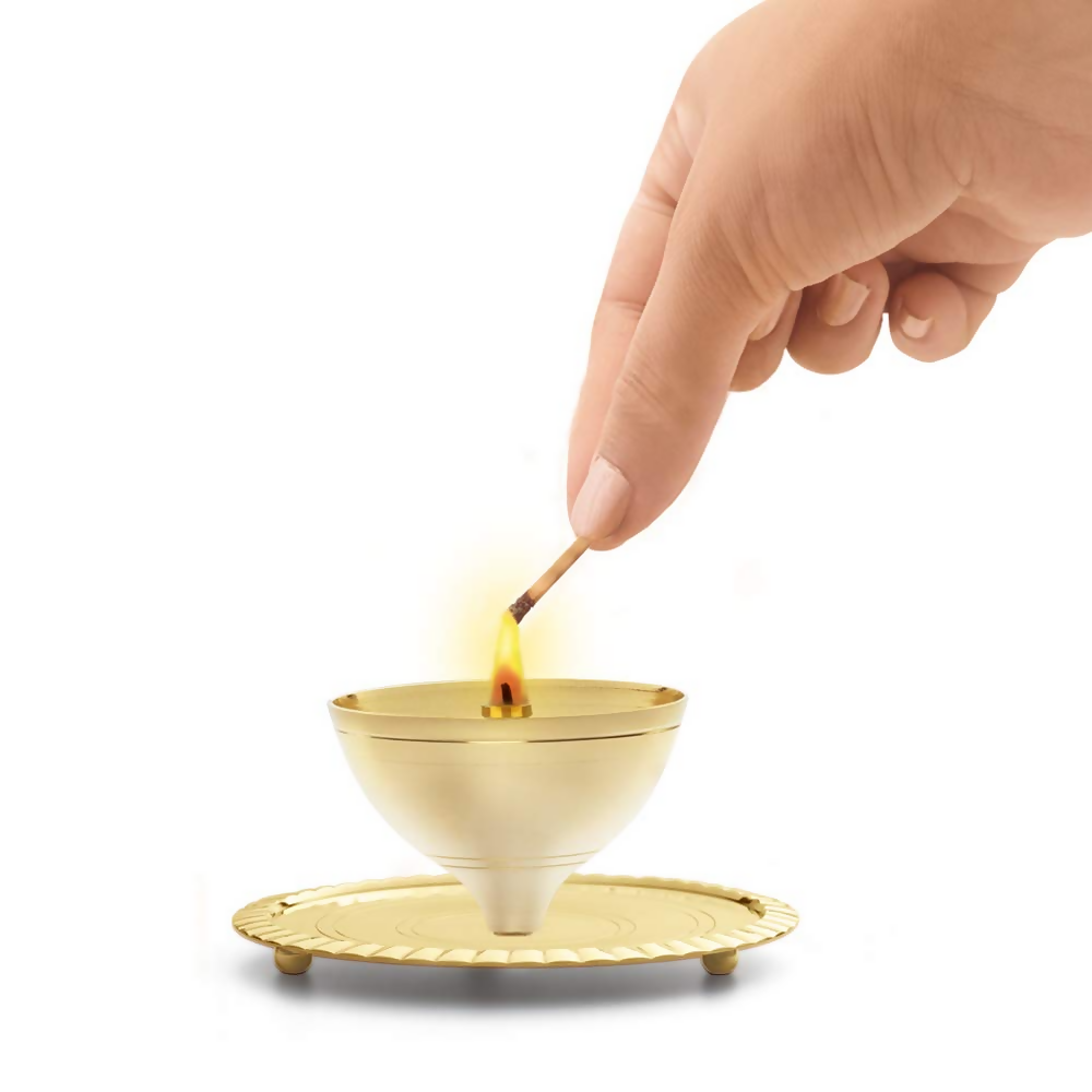 Borosil Akhand Diya (Large, Brass) | Grocsy