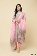 Designer Stylish Pink Cotton Blend Stitched Suit With Dupatta - Tanisha | Grocsy