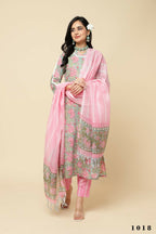 Designer Stylish Pink Cotton Blend Stitched Suit With Dupatta - Tanisha | Grocsy