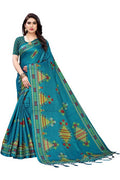 Vamika Blue Kalamkari Print With Jhalar Khadi Silk Saree (KITE BLUE) | Grocsy