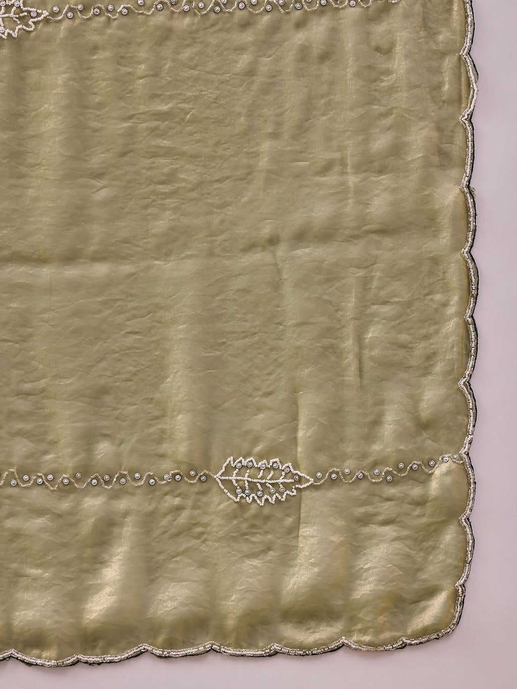 Green Muslin Embroidered Saree with Unstitched Blouse Piece - Satya | Grocsy