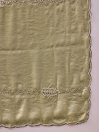 Green Muslin Embroidered Saree with Unstitched Blouse Piece - Satya | Grocsy