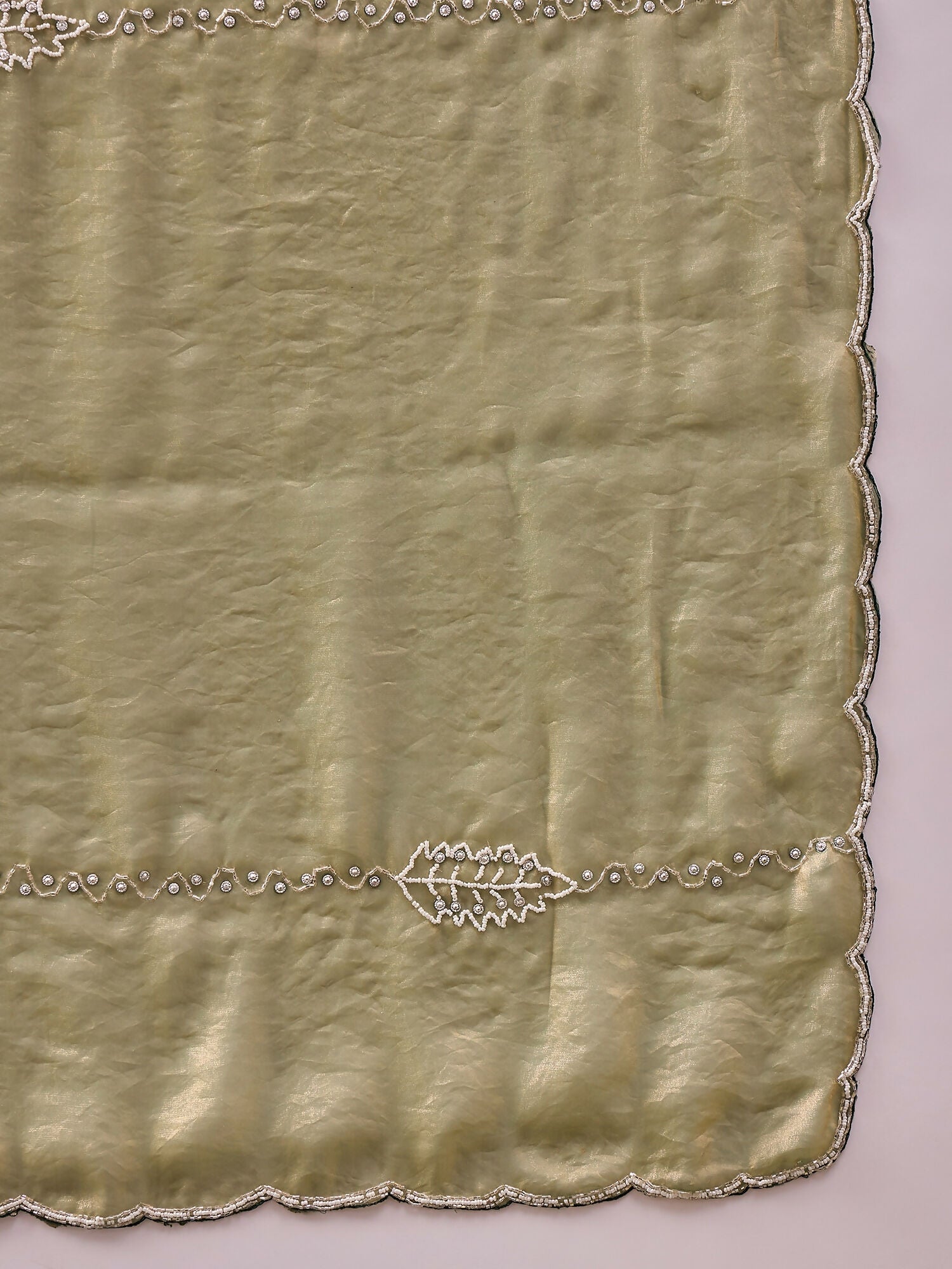 Green Muslin Embroidered Saree with Unstitched Blouse Piece - Satya | Grocsy