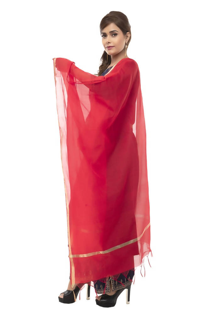 Mominos Fashion Red Banarsi Piping Dupatta | Grocsy