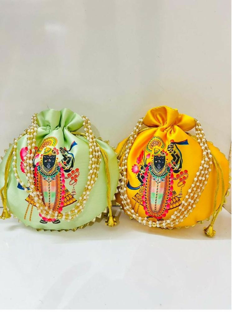 Joban Fashion Tirupati Balaji Potli Bags ( Pack Of 2 ) - Yellow & Green | Grocsy