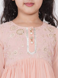 Little Bansi Girls Cotton Gotta Patti Kurta frock with Sharara & Dupatta - Peach | Grocsy