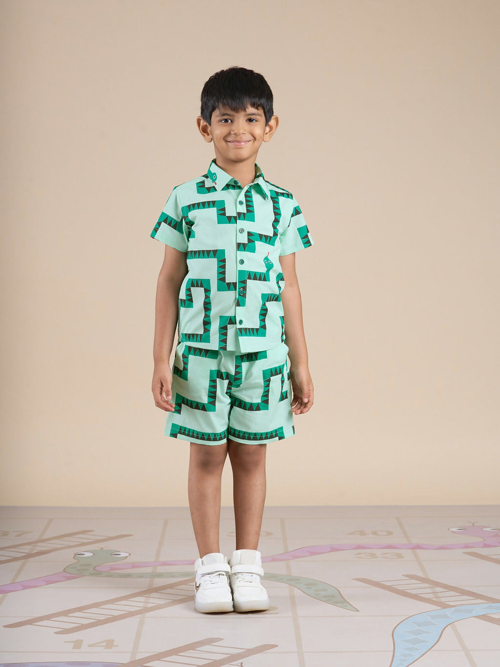Snakes and Ladders Boys Green Table Print Shirt and Boxer Sets from Siblings Collection | Grocsy