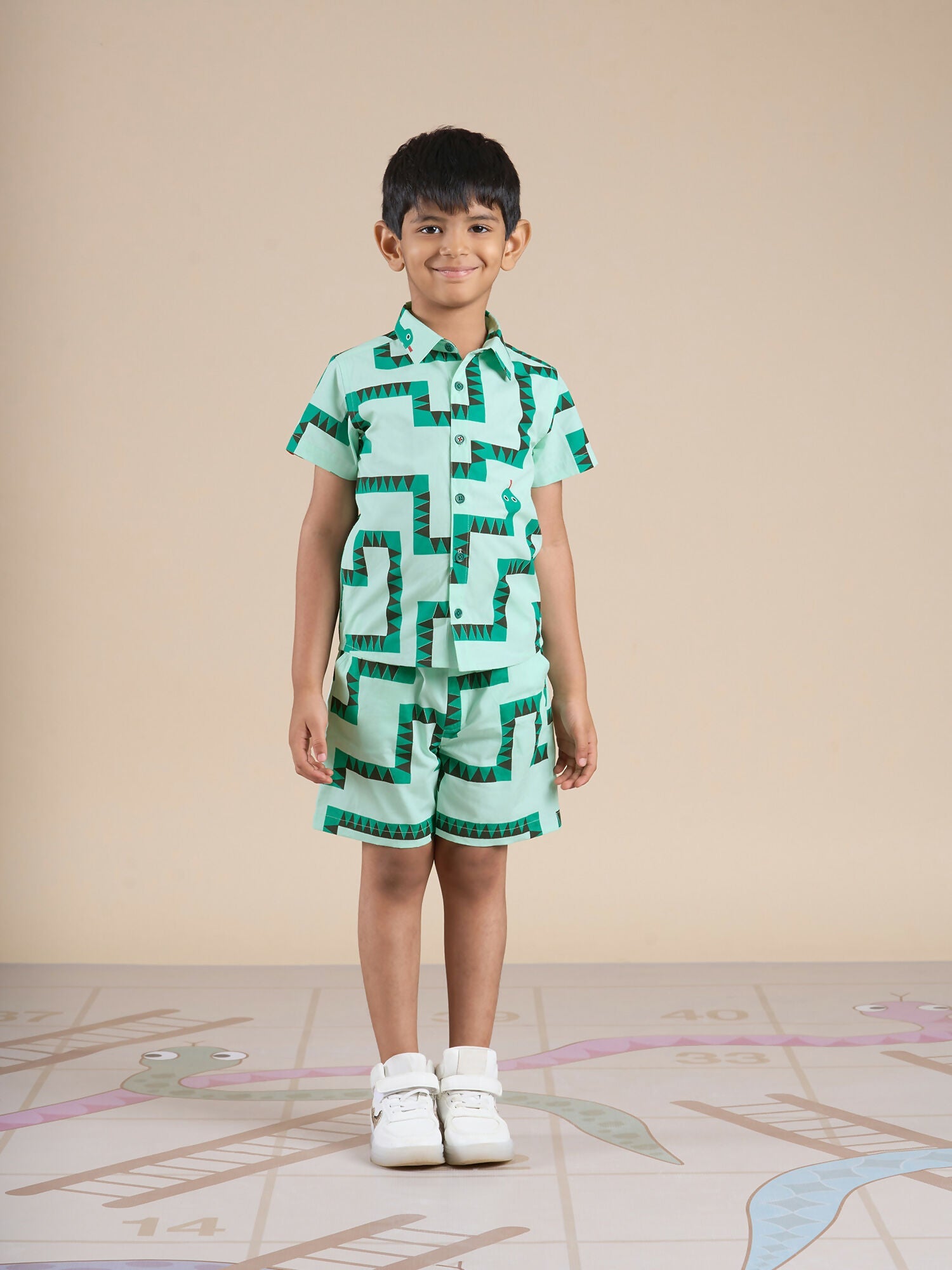 Snakes and Ladders Boys Green Table Print Shirt and Boxer Sets from Siblings Collection | Grocsy