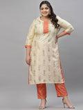 Sztori Plus Size Floral Printed Foil Work Straight Kurta With Trousers | Grocsy