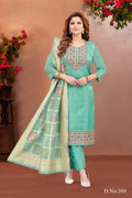 Joban Fashion Women Brocade Green Round Neck Emroidery Kurta Set | Grocsy