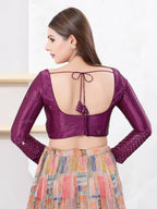 Joban Fashion Magenta Gajji Silk Elbow Sleeveless Back Open Blouse | Grocsy