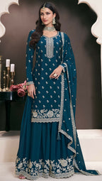 Anaita Teal Green Chinon Embroidered Thread Work Stitched Salwar Suit | Grocsy