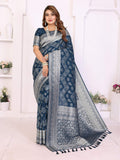 Aastha Fashion Teal Blue Georgette Silk Leheriya With Elegant Zari Weaving Saree | Grocsy