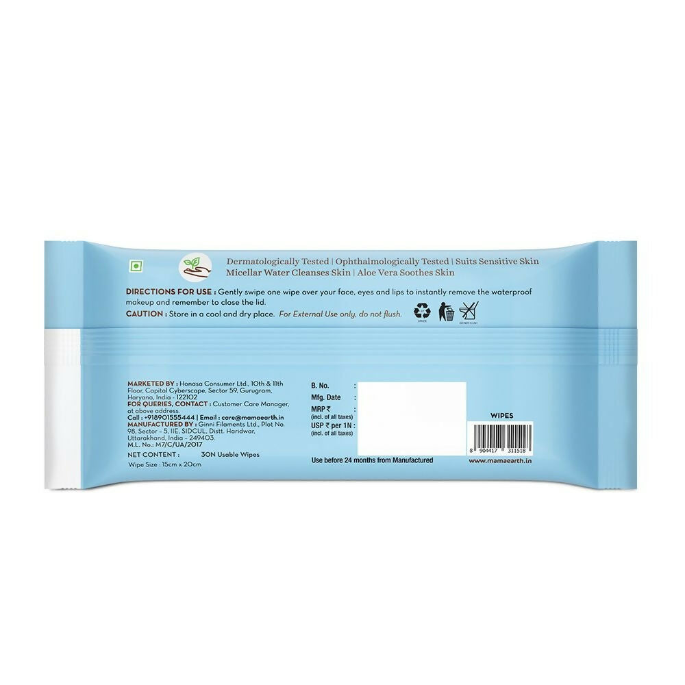 Mamaearth Micellar Gentle Makeup Remover Wipes | Grocsy