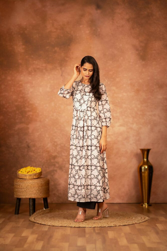 Joban Fashion Black Floral Hand Block Printed Cotton Kurta Pant Set | Grocsy