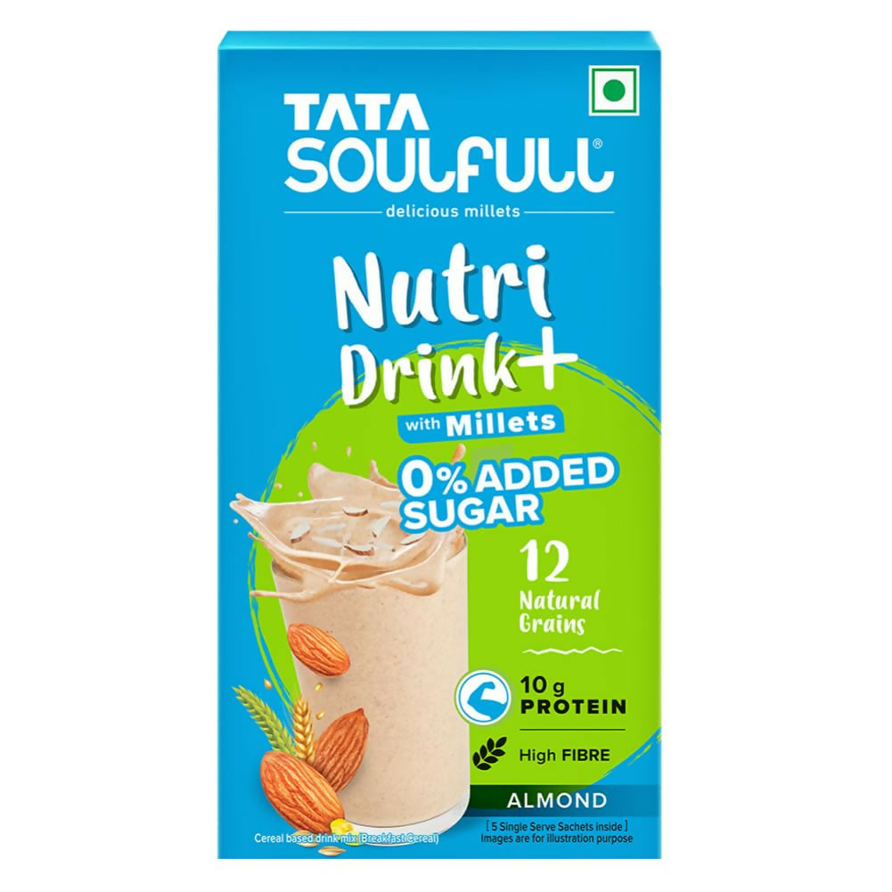 Tata Soulfull Nutri Drink+ With Millets, 0% Added Sugar - Almond Flavor | Grocsy
