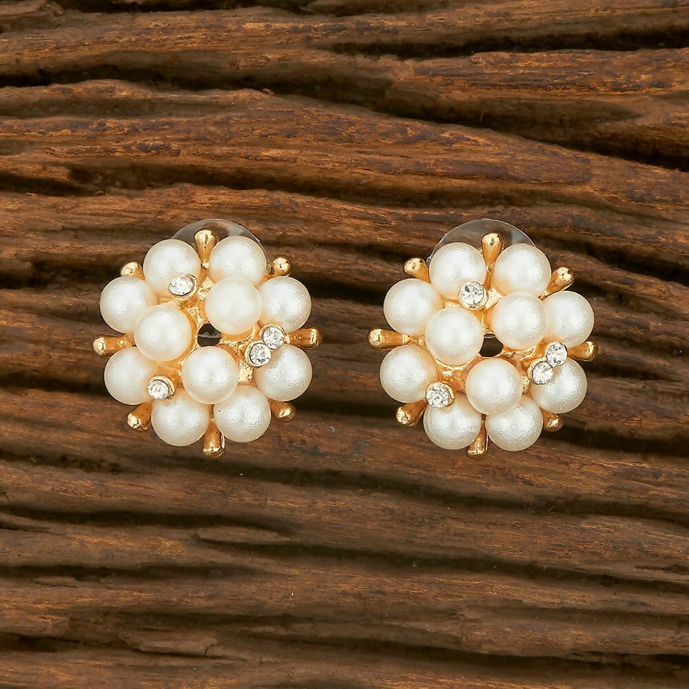 Joban Fashion Women Brass Golden White Ad Earrings | Grocsy