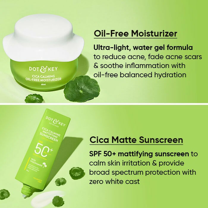 Dot & Key Cica + Niacinamide C + E CSMS (Cleanser, Serum, Moisturizer, Sunscreen) Routine for Oily & Acne Prone Skin | Grocsy