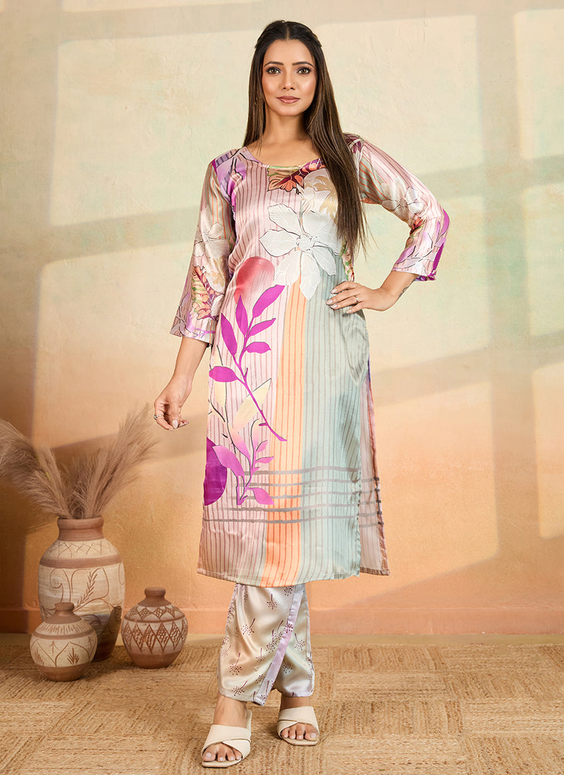 Prazu Fashion Multi Color Printed Cotton Reyon Kurta Pant Set | Grocsy