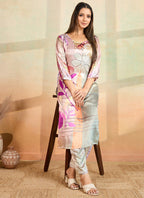 Prazu Fashion Multi Color Printed Cotton Reyon Kurta Pant Set | Grocsy