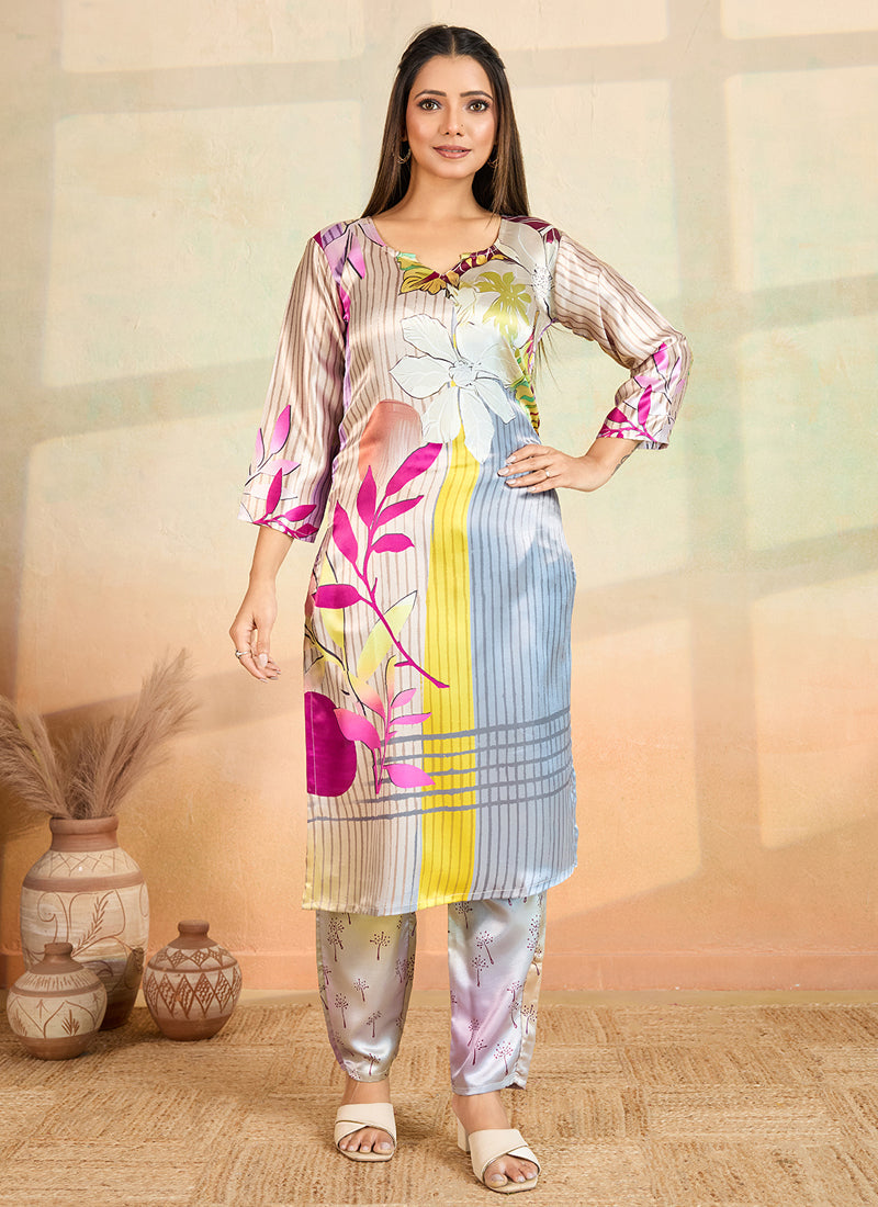Prazu Fashion Multi Color Printed Cotton Reyon Kurta Pant Set | Grocsy