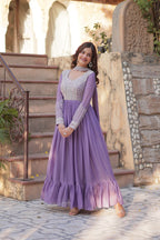 Evanik Lavender Star Georgette with Embroidery Beads Sequins-work Gown With Dupatta | Grocsy