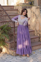 Evanik Lavender Star Georgette with Embroidery Beads Sequins-work Gown With Dupatta | Grocsy