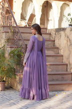 Evanik Lavender Star Georgette with Embroidery Beads Sequins-work Gown With Dupatta | Grocsy