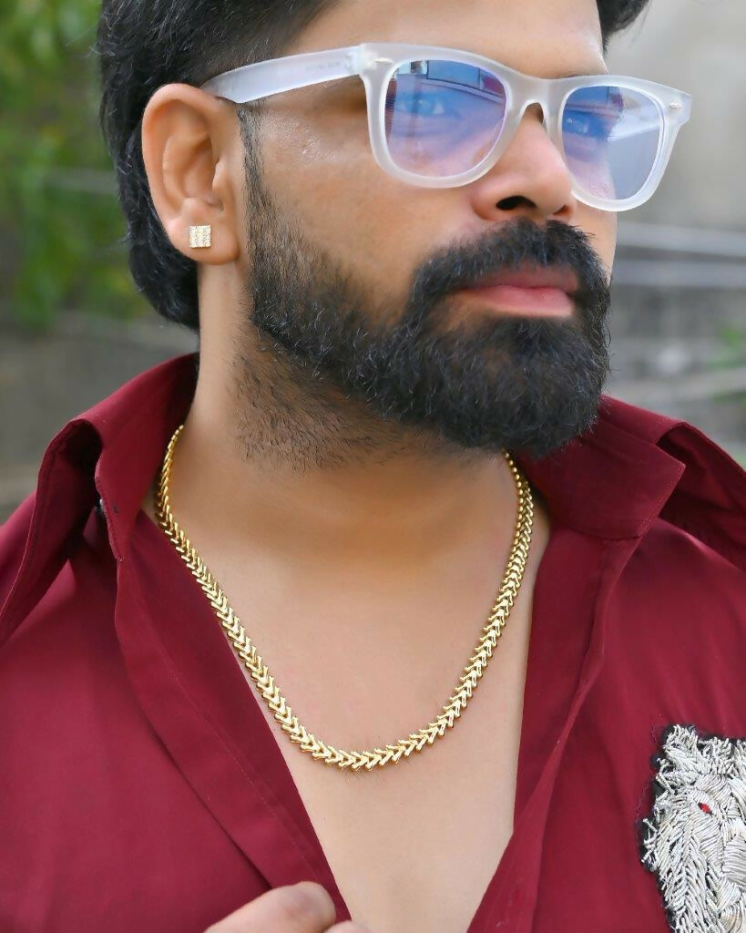 VOJ Gold-Polished Designer V Shaped Chain For Men | Grocsy