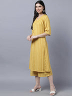 Myshka Stylish Yellow Cotton 3/4 Sleeve Women's Kurta Palazzo Set | Grocsy