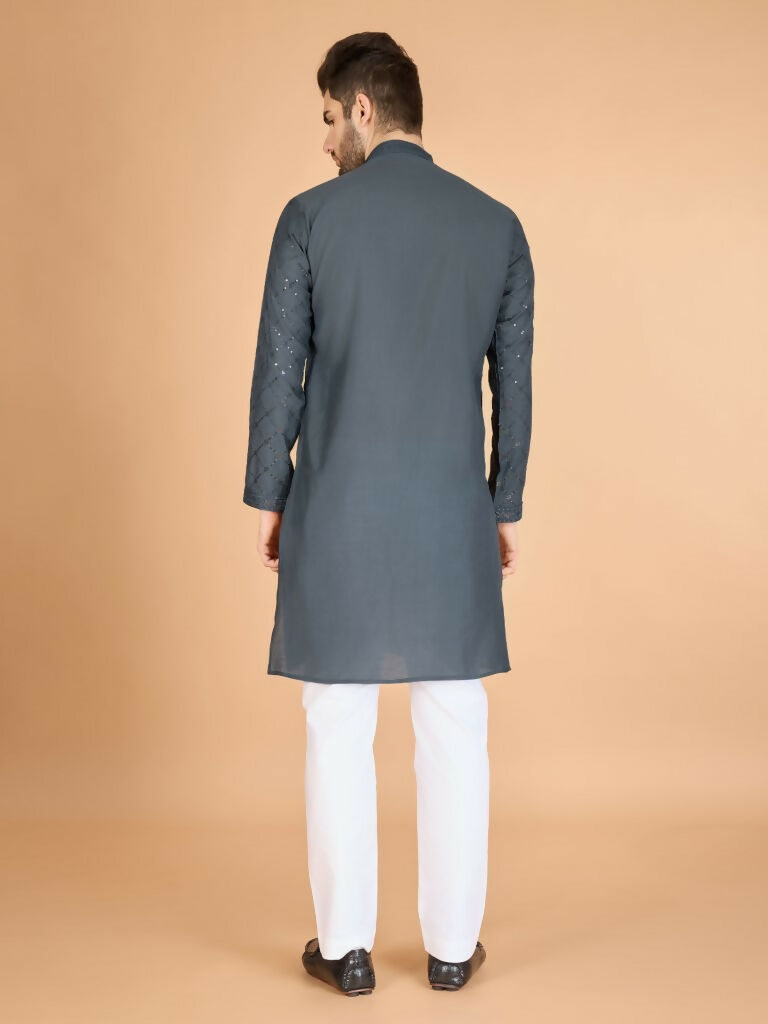 Vastranavya Grey Exclusive Festival Wear Viscose Silk Thread & Sequence Embroidered Work Kurta with Dupatta | Grocsy