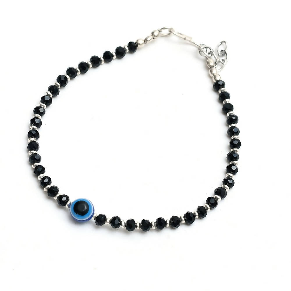Mominos Fashion Kamal Johar Nazariya Silver With Black Crystals Anklets | Grocsy