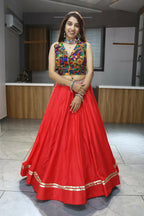 Yash Enterprise Rani Pink Rayon Cotton Embroidery Semi Stitched Navratri Chaniya Choli | Grocsy