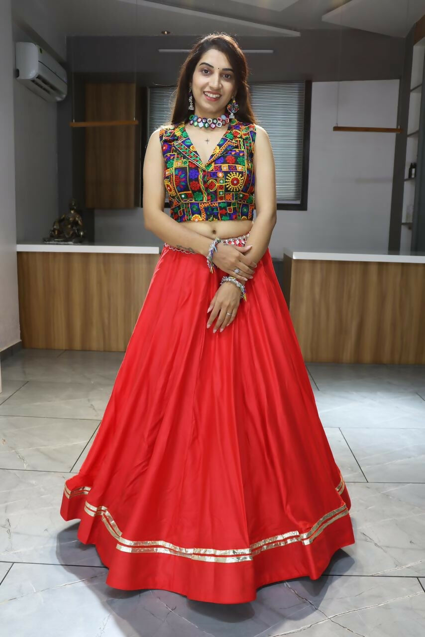 Yash Enterprise Rani Pink Rayon Cotton Embroidery Semi Stitched Navratri Chaniya Choli | Grocsy