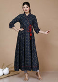 Miravan Women's Abstract Print Ankle Length Angrakha Style Kurta | Grocsy
